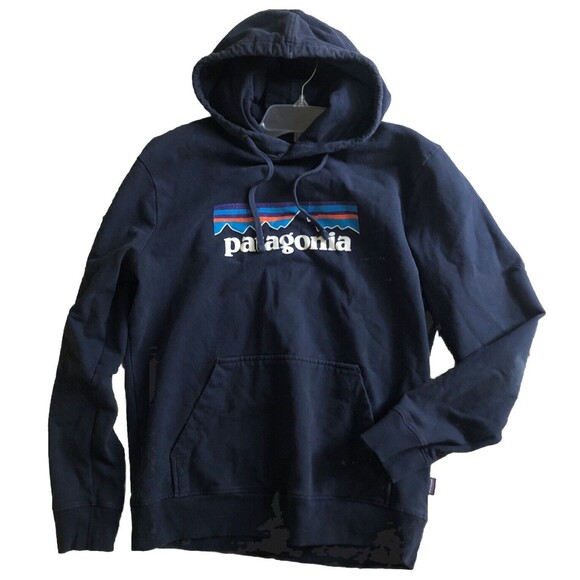 Patagonia P-6 Logo Uprisal Hoodie Sweatshirt Sz M Navy Blue Fitz Roy Thrashed - Picture 6 of 14